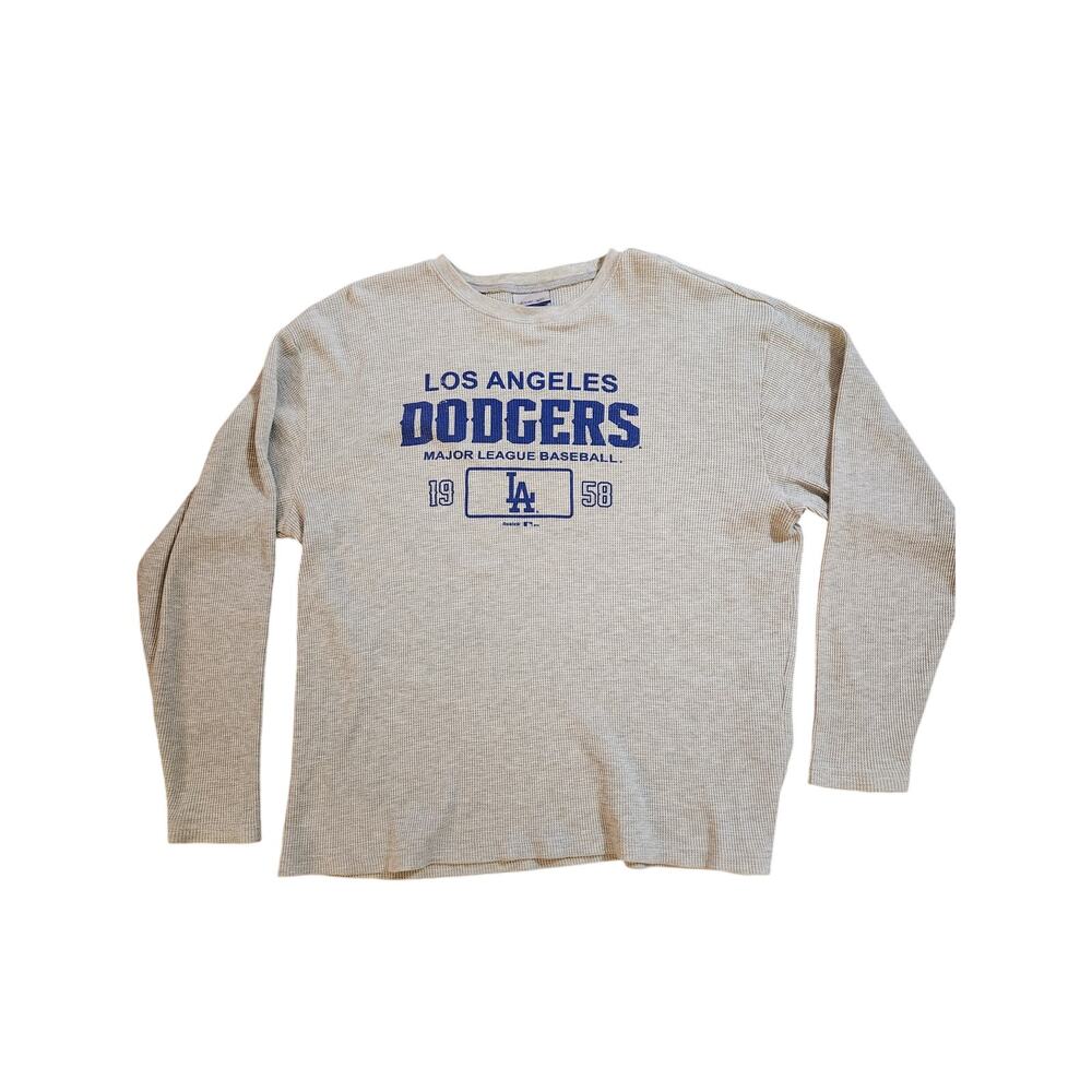 LA Dodgers Thermal Long Sleeve Shirt Gray Waffle Knit Size Large MLB